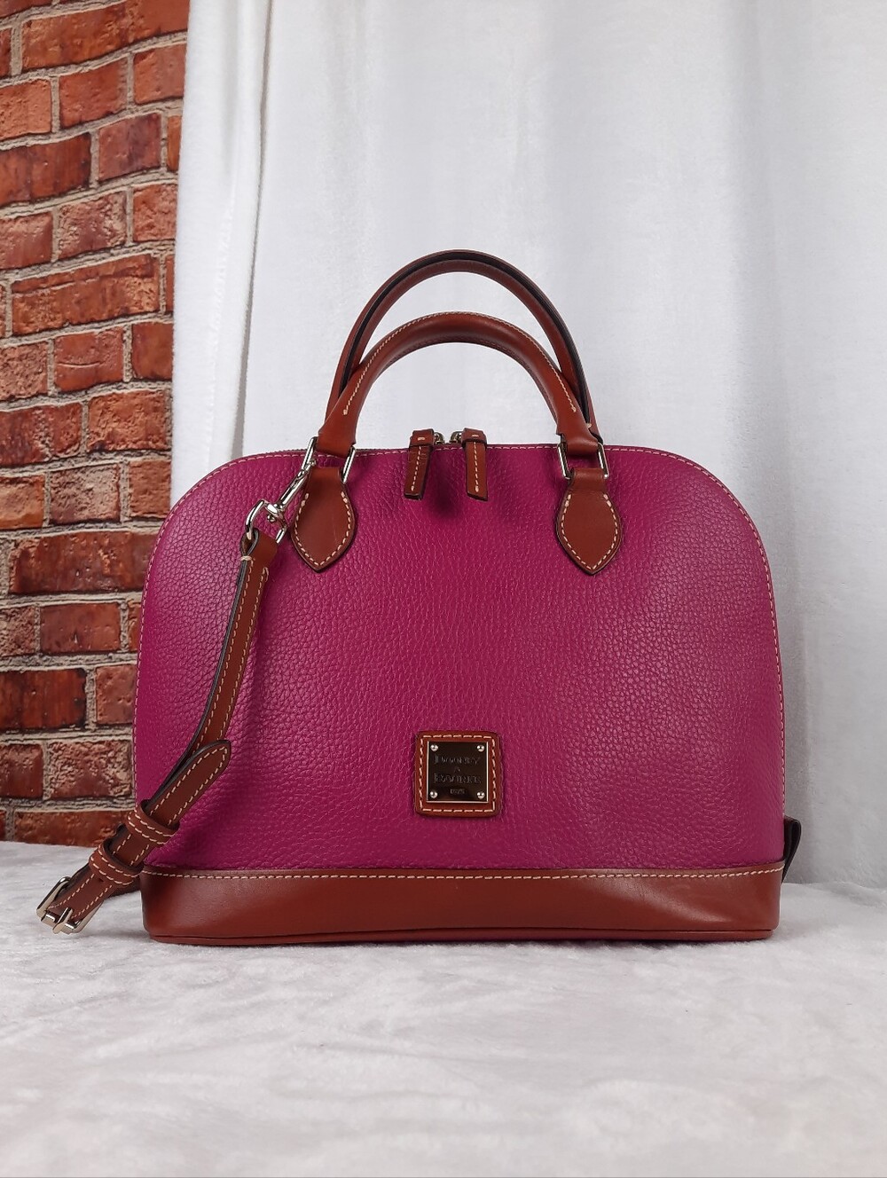 Dooney & Bourke Genuine Pebble Leather Fuchsia Dome Satchel Bag